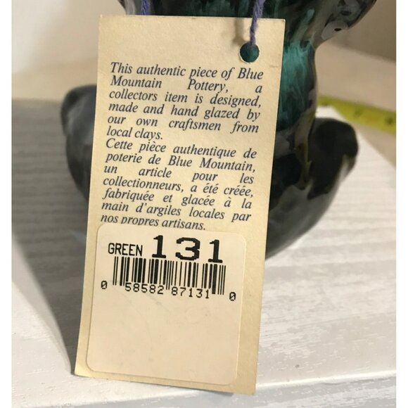 Blue Mountain Pottery Bear Figure Seated Green Drip Glaze Canada 5" Original Tag - Picture 10 of 12